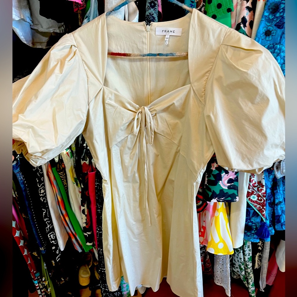 Frame cream dress with puff sleeves